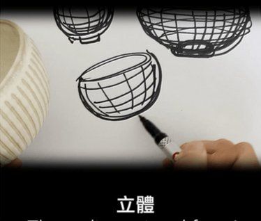 課程畫面:用交錯線條畫出碗的立體感